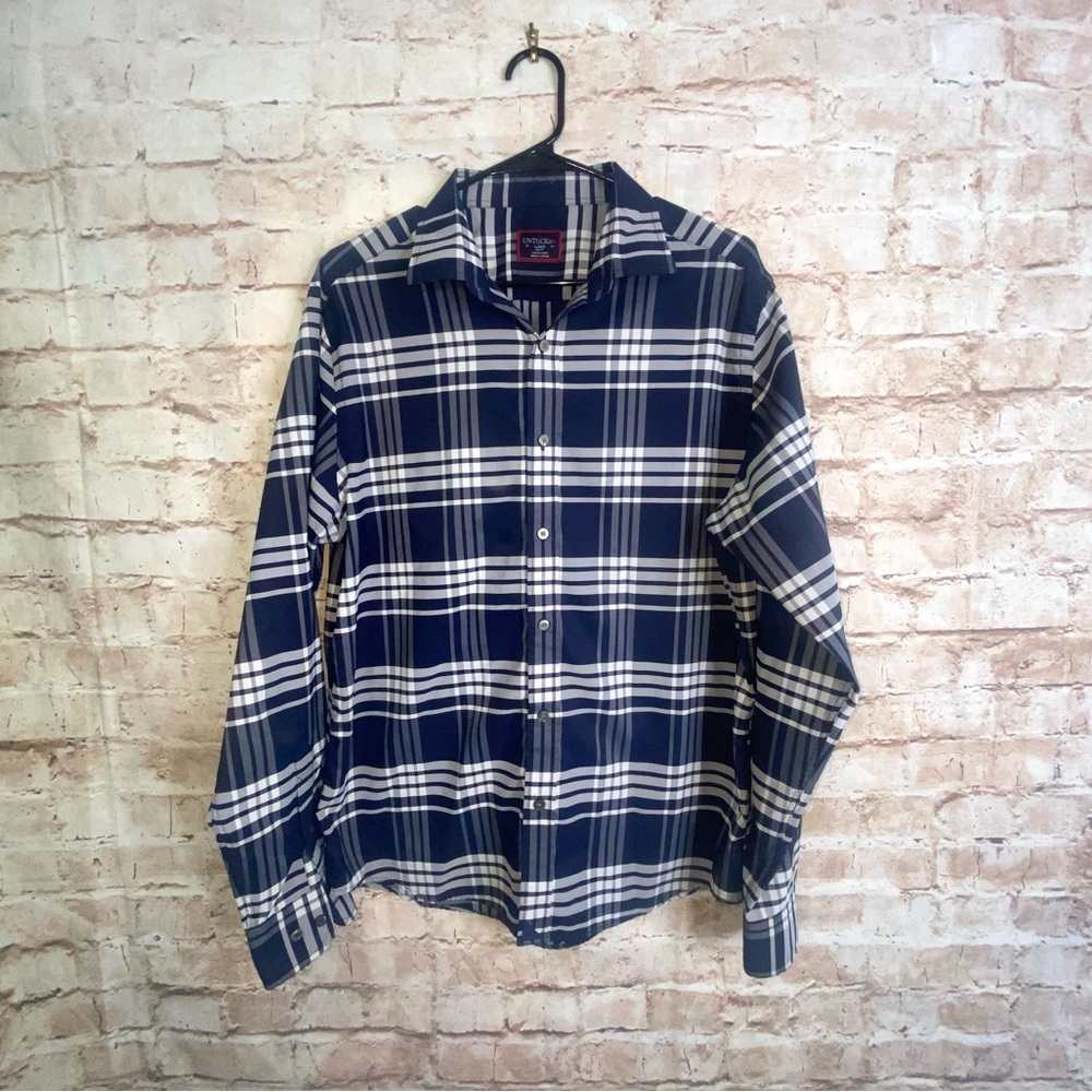 UNTUCKit Mens Slim Fit Delucca Button Down Shirt in Blue Plaid Size Large